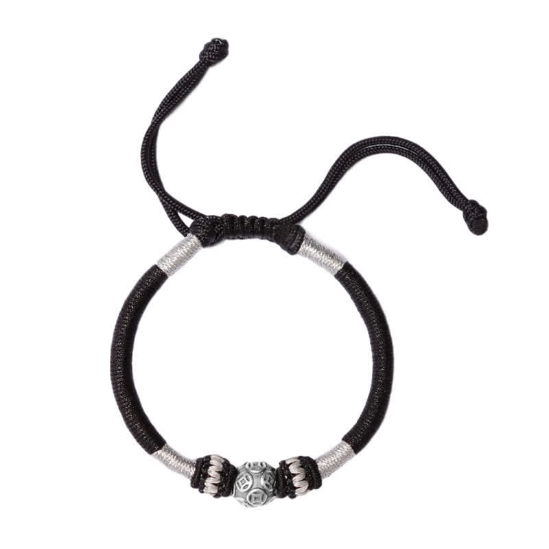 Stone of buddha 999 Sterling Silver Round Copper Coin Protection Luck Beaded String Bracelet