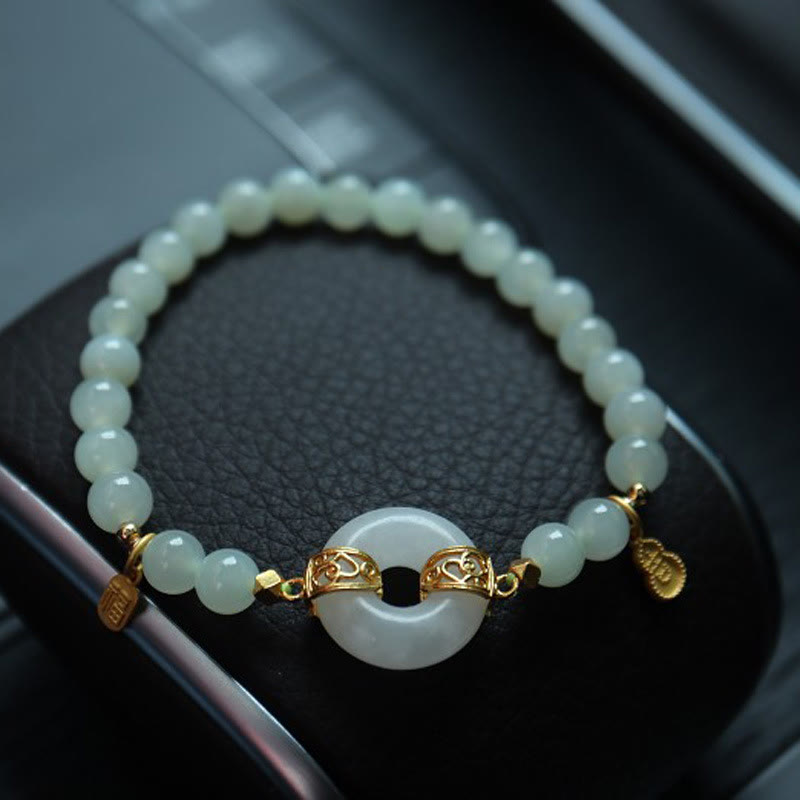 Stone of buddha 925 Sterling Silver Plated Gold Natural Hetian Jade Bead Gourd Lotus Bamboo Fu Character Luck Bracelet