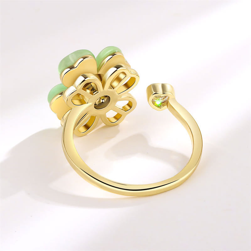 Stone of buddha Cat's Eye Four Leaf Clover Zircon Love Rotatable Ring