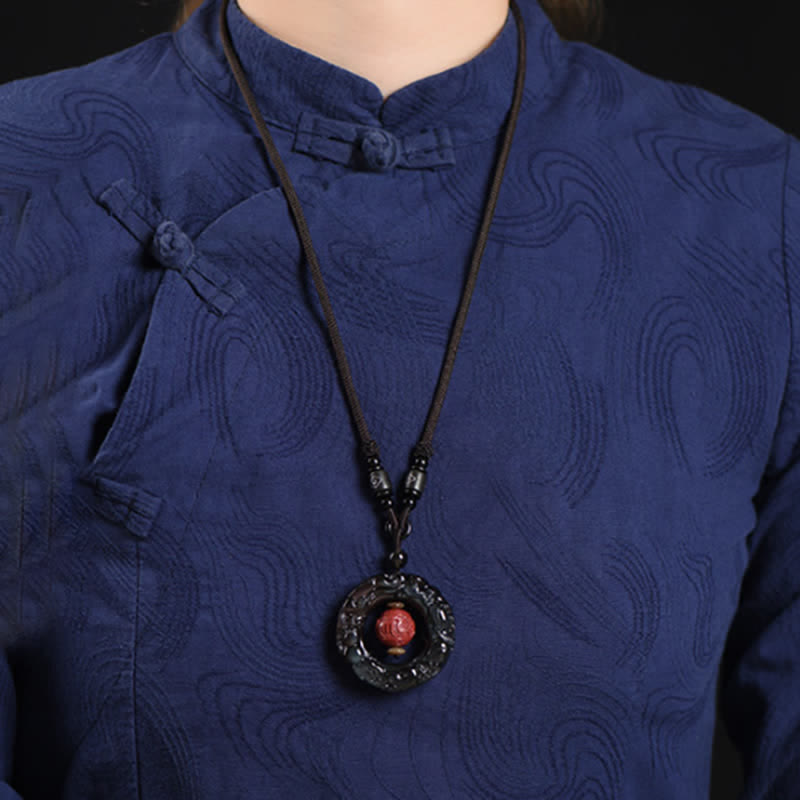 Stone of buddha FengShui Natural Rainbow Obsidian PiXiu Cinnabar Healing Necklace Pendant