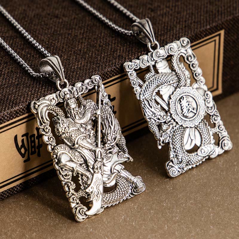 Stone of buddha Guan Gong Dragon Auspicious Clouds Wealth Necklace Pendant