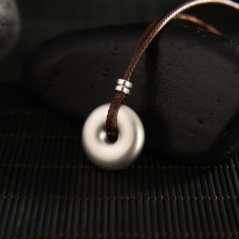 Stone of buddha 999 Sterling Silver Round Peace Buckle Protection Necklace Pendant