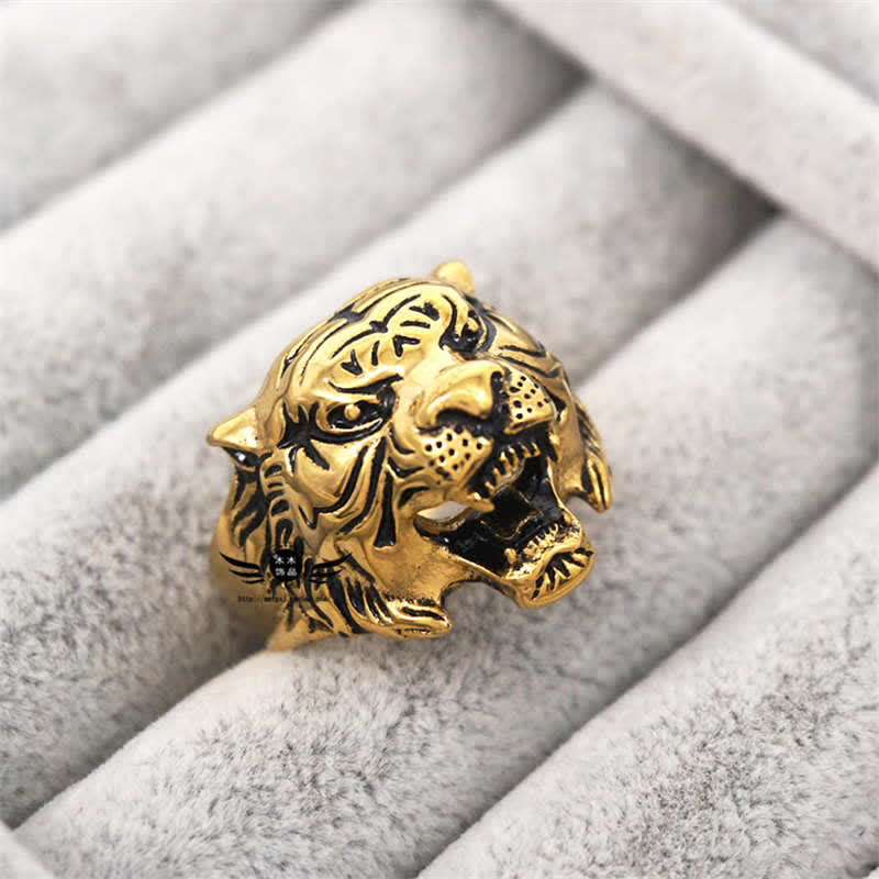 Stone of buddha Men's Animal Tiger Head Titanium Steel Balance Calm Punk Rock Biker Ring