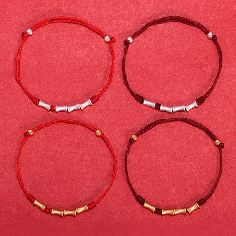 Stone of buddha 925 Sterling Silver Bamboo Design Protection Luck Braided Bracelet