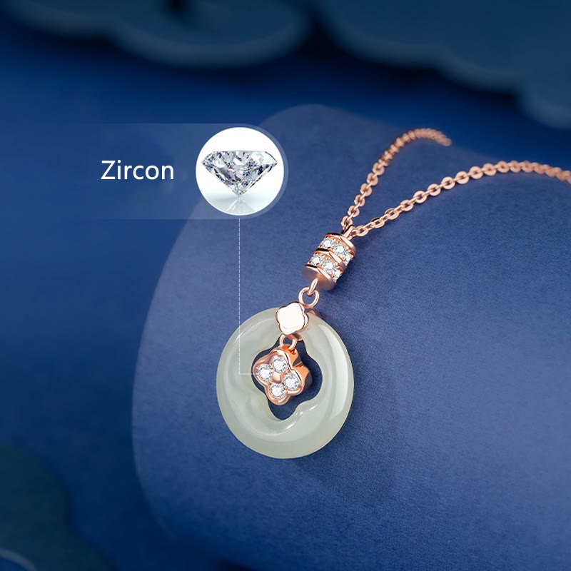 Stone of buddha 925 Sterling Silver Natural Hetian Jade Lucky Four Leaf Clover Zircon Necklace Pendant With Gift Box