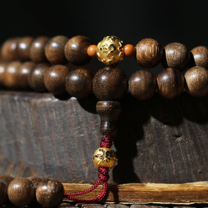 Stone of buddha 999 Gold 108 Mala Beads Kalimantan Agarwood Cyan Jade Six True Words Strength Bracelet