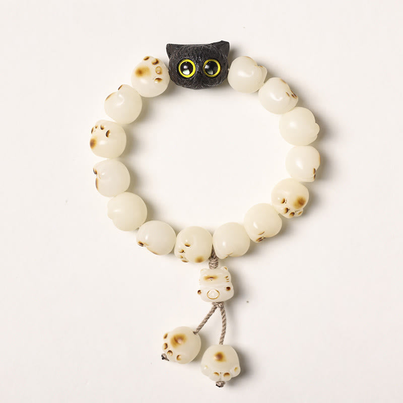 Stone of buddha Natural Bodhi Seed Lovely Paw Ebony Wood Lucky Cat Wisdom Bracelet