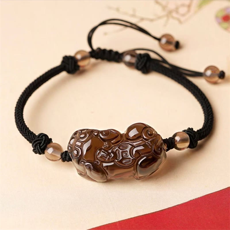 Stone of buddha Natural Obsidian Amethyst Citrine PiXiu Cooper Coin Wealth Bracelet