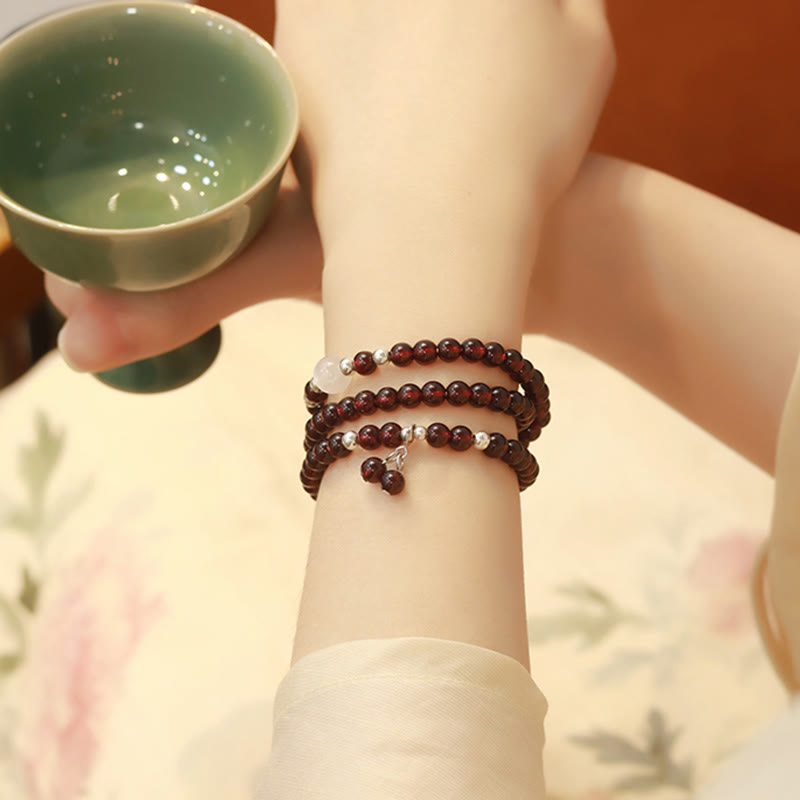 Stone of buddha 925 Sterling Silver Natural Garnet Cat Eye Protection Triple Wrap Bracelet