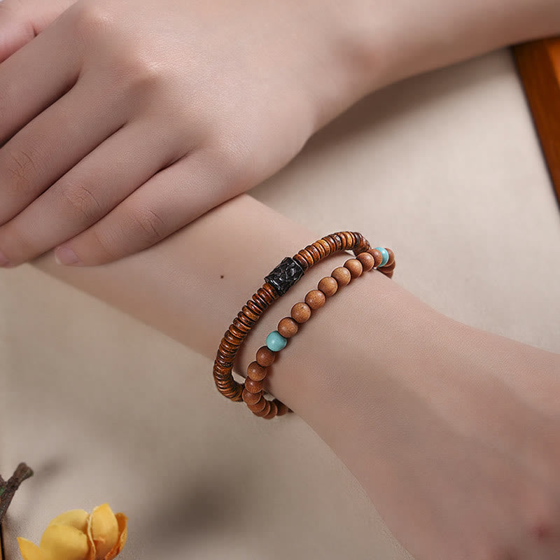 Stone of buddha Sandalwood Small Leaf Red Sandalwood Thuja Sutchuenensis Boxwood Turquoise Protection Double Wrap Bracelet