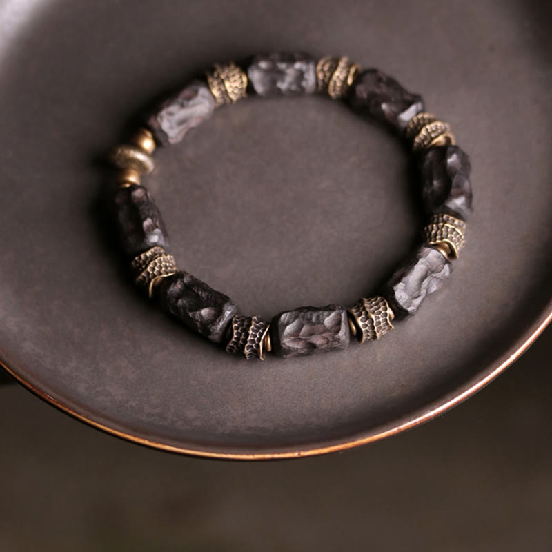 Stone of buddha Tibetan Ebony Wood Copper Calm Peace Bracelet