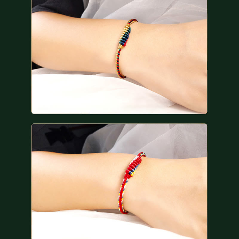 Stone of buddha Tibetan Handmade Eight Thread Peace Knot Prayer Wheel Braided Protection Bracelet