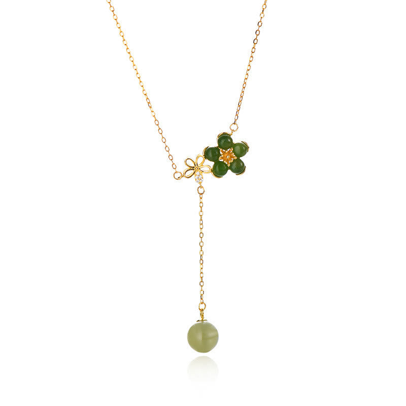 Stone of buddha 925 Sterling Silver Hetian Cyan Jade Plum Flower Blossom Design Luck Necklace Pendant