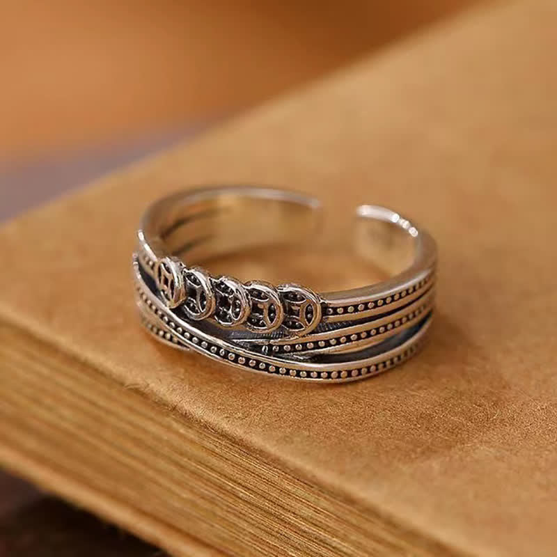Stone of buddha Copper Coin Wealth Luck Ring