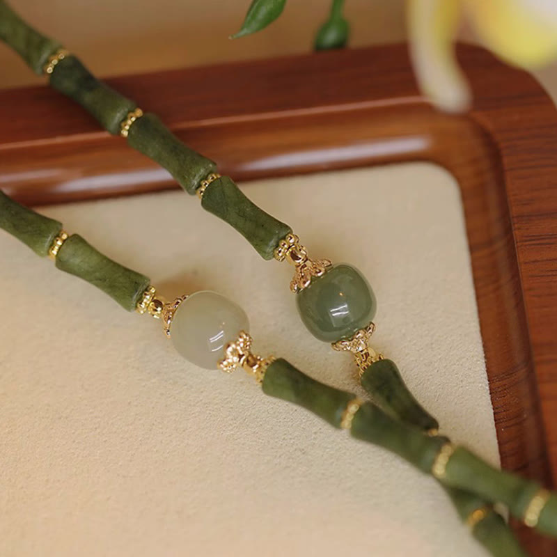 Stone of buddha 14K Copper Plated Peridot Hetian Jade Bamboo Pattern Luck Bracelet