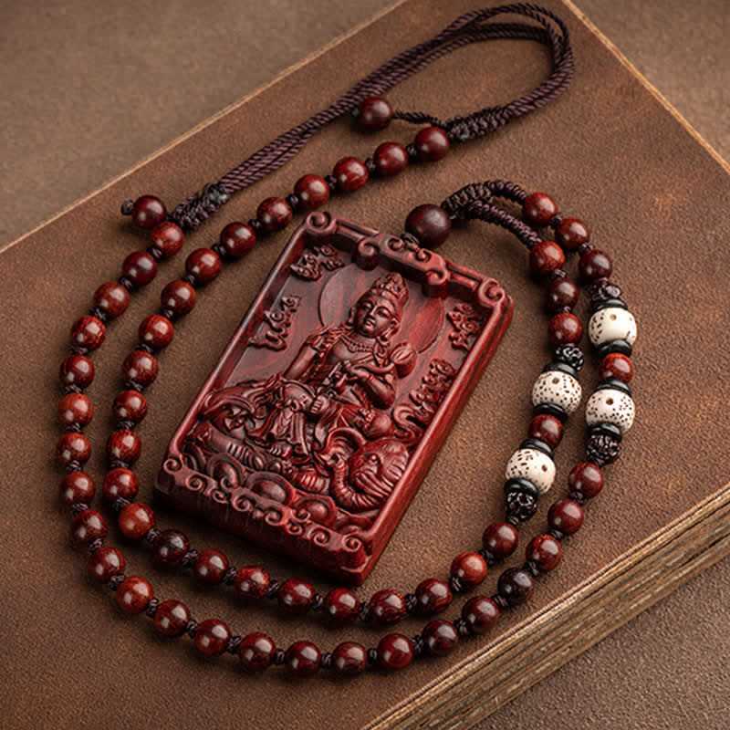 Stone of buddha Chinese Zodiac Natal Buddha Small Leaf Red Sandalwood Protection Necklace Pendant