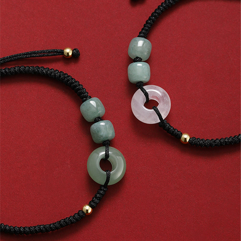 Stone of buddha 2Pcs Green Aventurine White Jade Peace Buckle Luck Braided Couple Bracelet