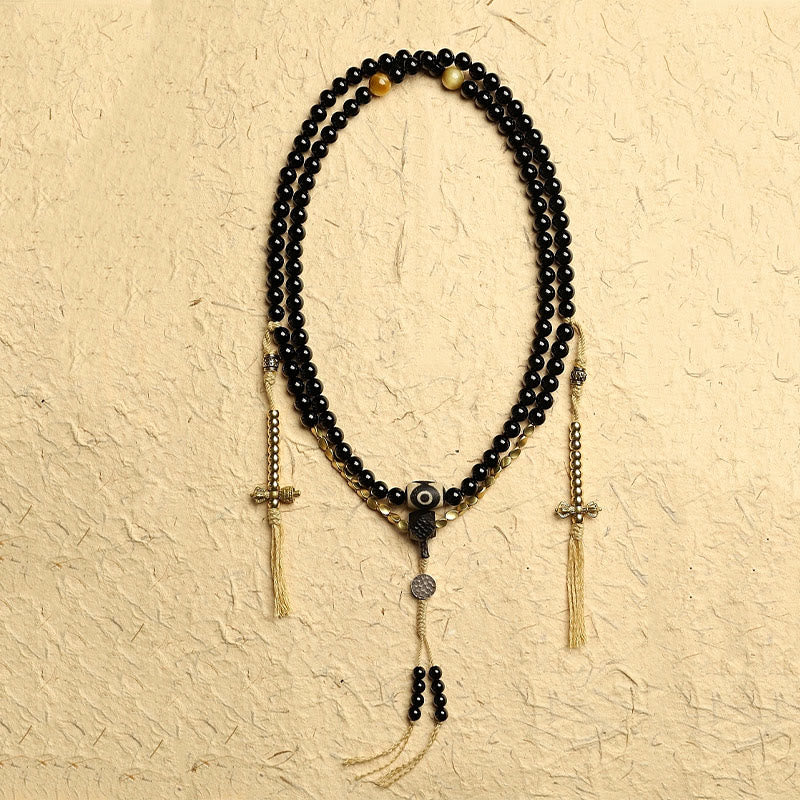 Stone of buddha Tibetan 108 Mala Beads Black Onyx Three-eyed Dzi Beads Protection Bracelet