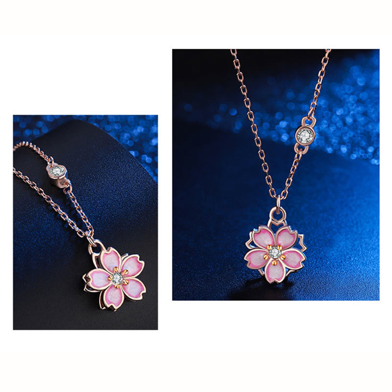 Stone of buddha 925 Sterling Silver Cherry Blossom Flower Rotatable Protection Necklace Pendant