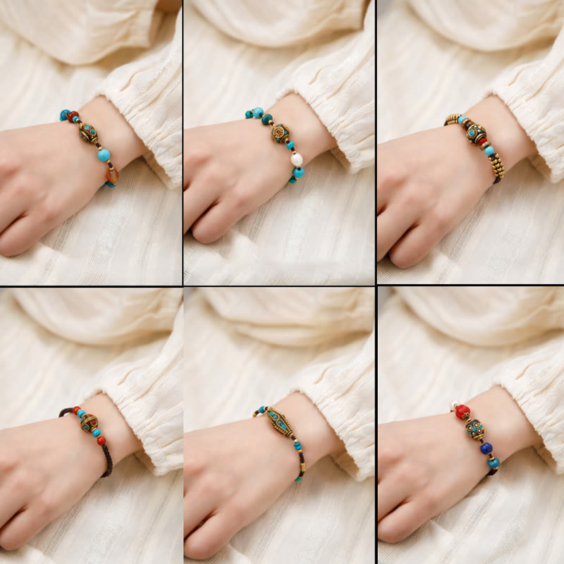Stone of buddha Tibetan Turquoise Om Mani Padme Hum Protection Strength Bracelet