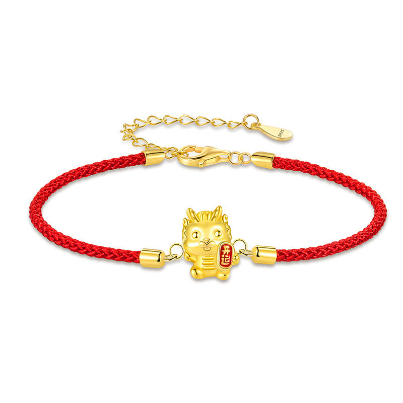 Stone of buddha 925 Sterling Silver Year Of The Dragon Lucky Golden Dragon Strength Red Rope Chain Bracelet