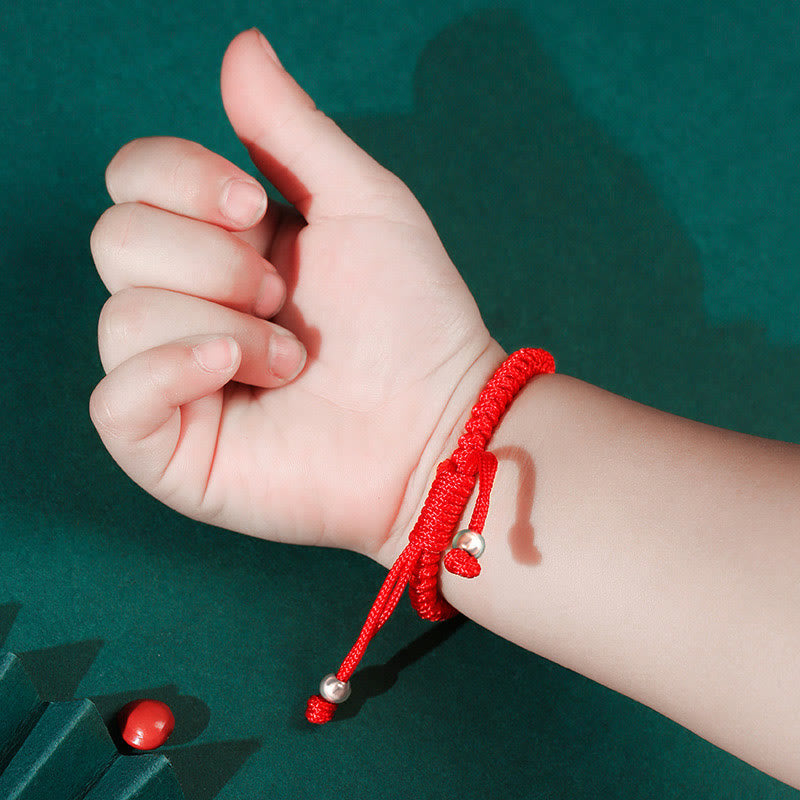 Stone of buddha 925 Sterling Silver Chinese Lock Charm Multicolored Red String Protection Handmade Braided Kids Bracelet
