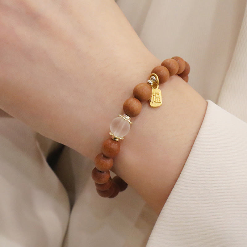 Stone of buddha Sandalwood Cat's Eye Fu Character Charm Protection Bracelet