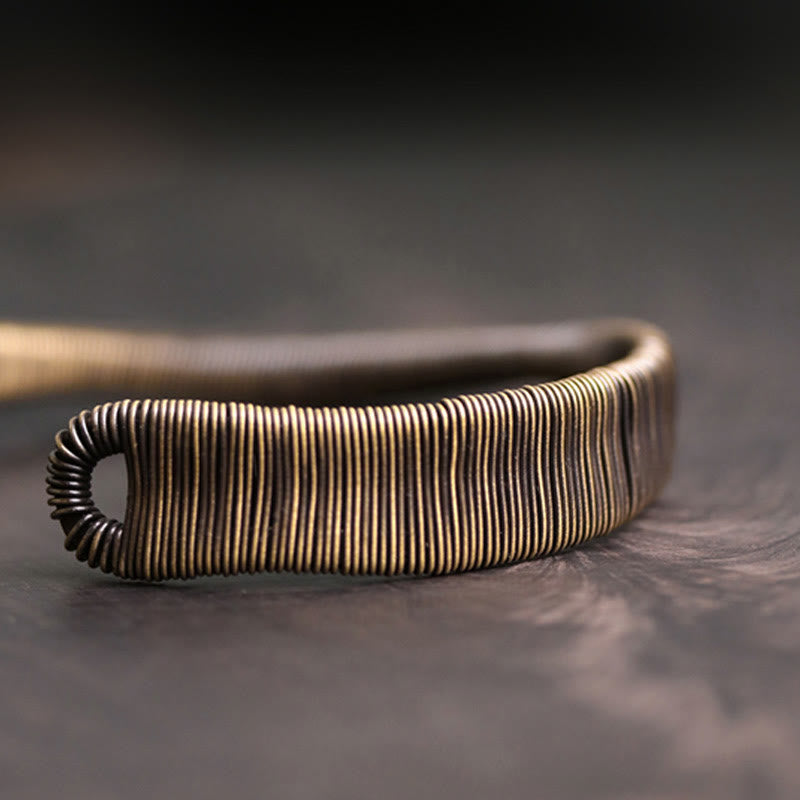 Stone of buddha Simple Design Wrapped Copper Luck Wealth Adjustable Cuff Bracelet