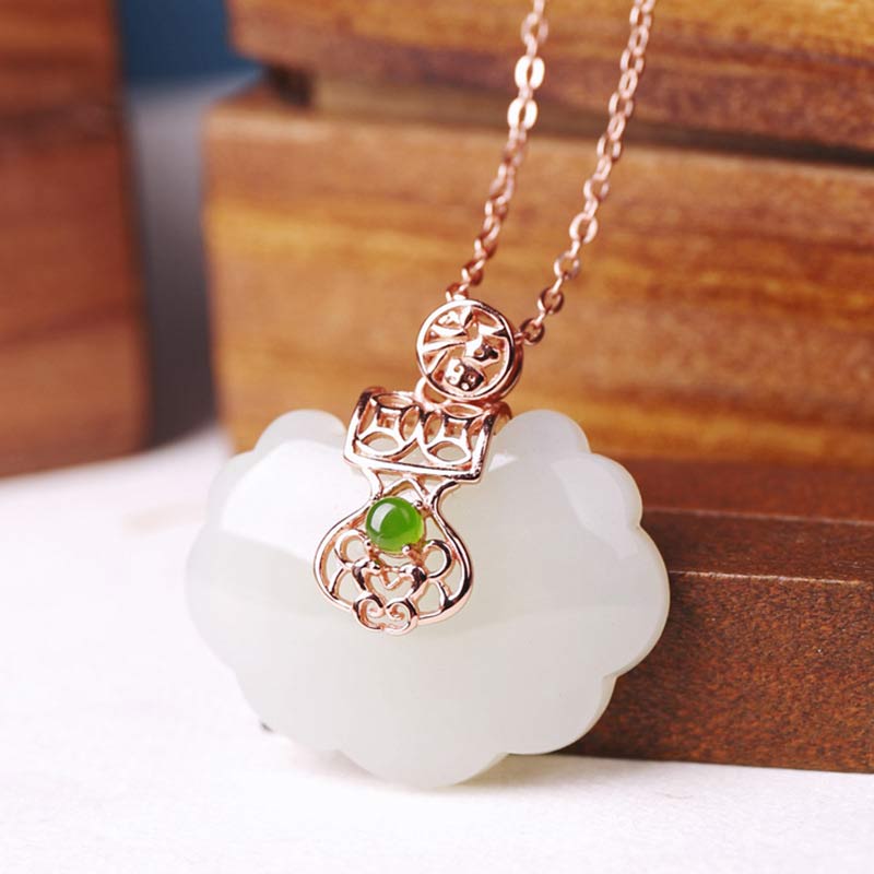 Stone of buddha 925 Sterling Silver White Jade Blessing Happiness Necklace Chain Pendant