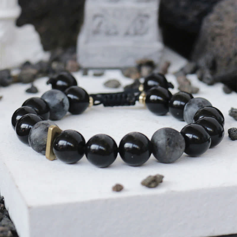 Stone of buddha Black Obsidian Black Glitter Stone Purification Bracelet