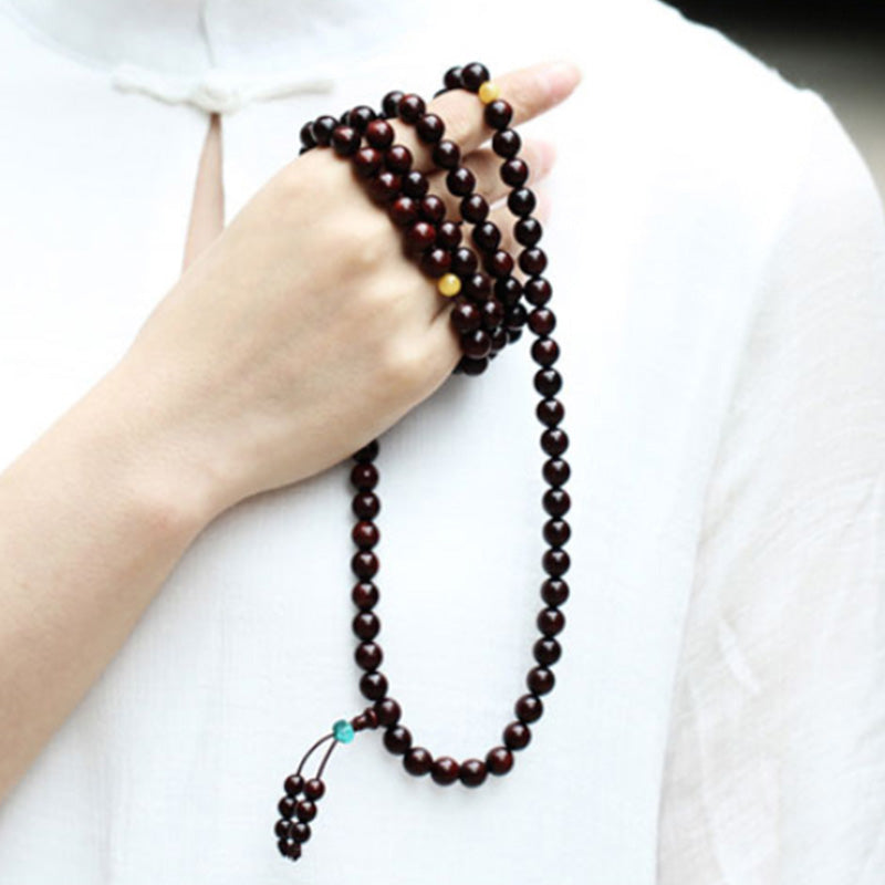 Stone of buddha 108 Mala Beads 4.8 Stars With Gold Star Indian Small Leaf Red Sandalwood Amber Turquoise Chinese Knotting Blessing Bracelet