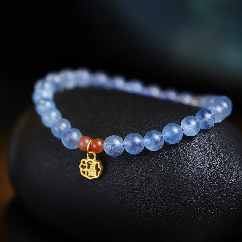 Stone of buddha Natural Aquamarine Red Agate Healing Charm Bracelet