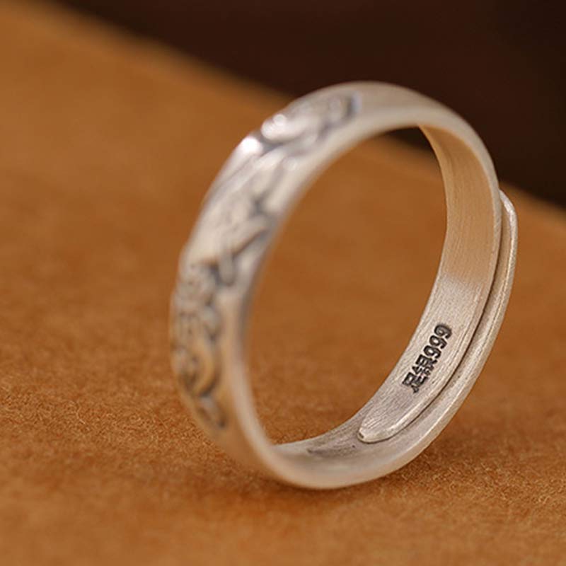 Stone of buddha 999 Sterling Silver Lotus Peony Flower Enlightenment Ring