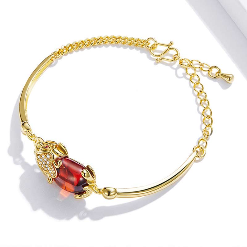Stone of buddha FengShui Golden Red Agate PiXiu Wealth Luck Bracelet