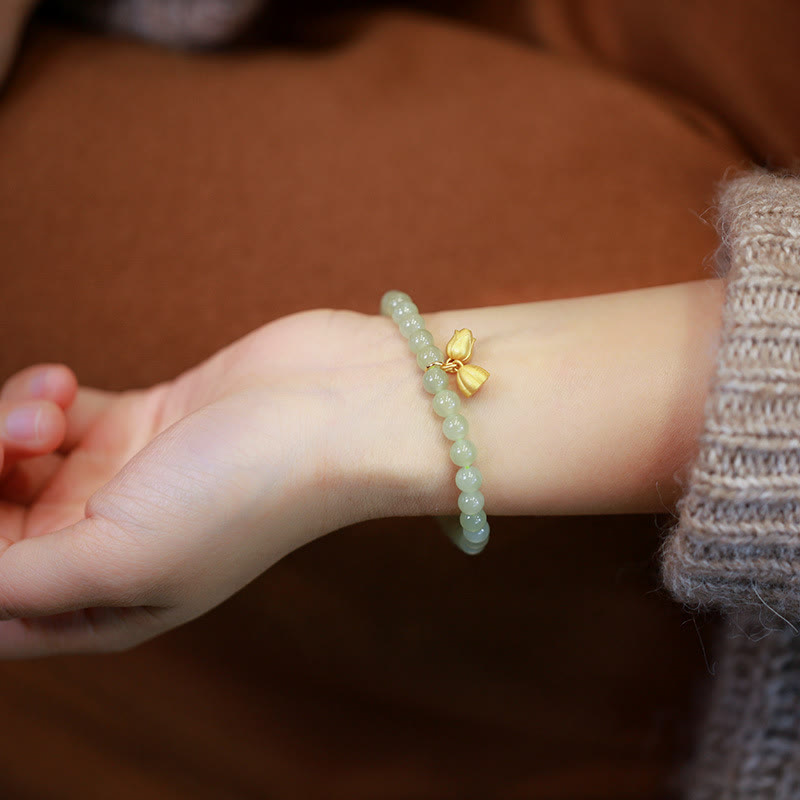 Stone of buddha 925 Sterling Silver Plated Gold Natural Hetian Jade Bead Gourd Lotus Bamboo Fu Character Luck Bracelet