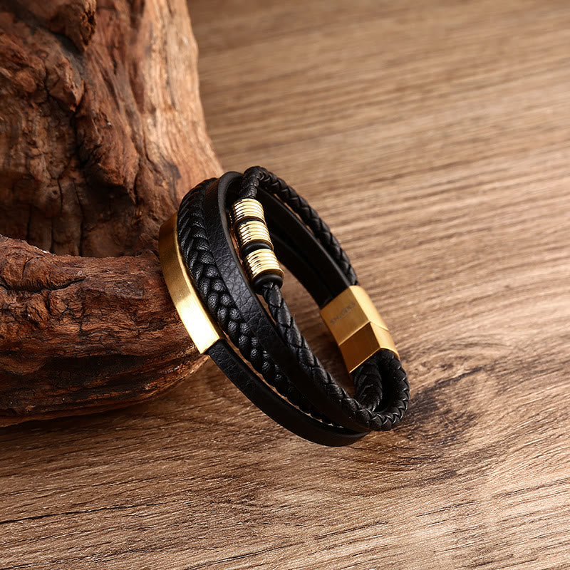 Stone of buddha Leather Multi-Layer Titanium Steel Balance Braided Magnetic Buckle Bracelet