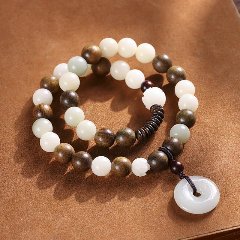 Stone of buddha Bodhi Seed Green Sandalwood Lotus Peace Buckle Harmony Double Wrap Bracelet