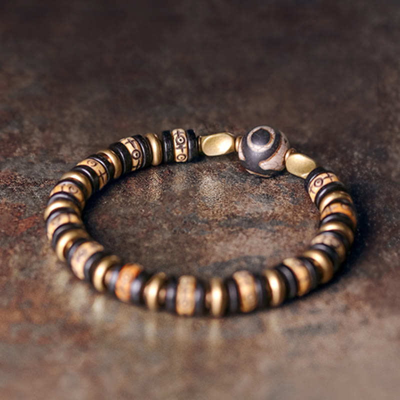 Stone of buddha Tibetan Yak Bone Ebony Wood Strength Bracelet