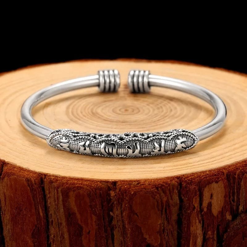 Stone of buddha Om Mani Padme Hum Engraved Peace Cuff Bracelet Bangle