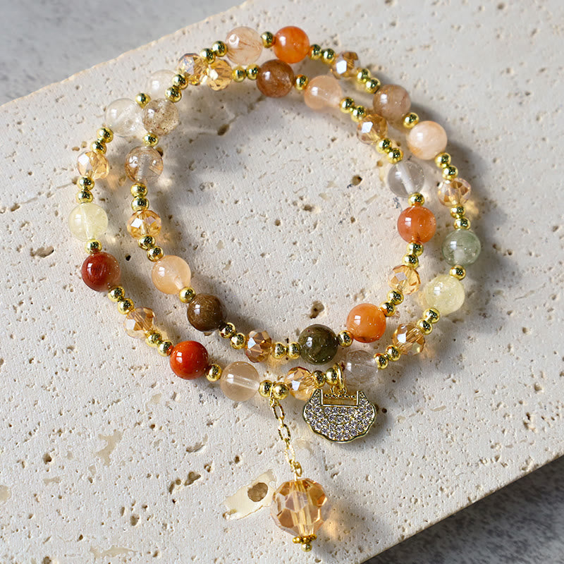 Stone of buddha Colorful Rutilated Quartz Double Wrap Spiritual Growth Bead Bracelet