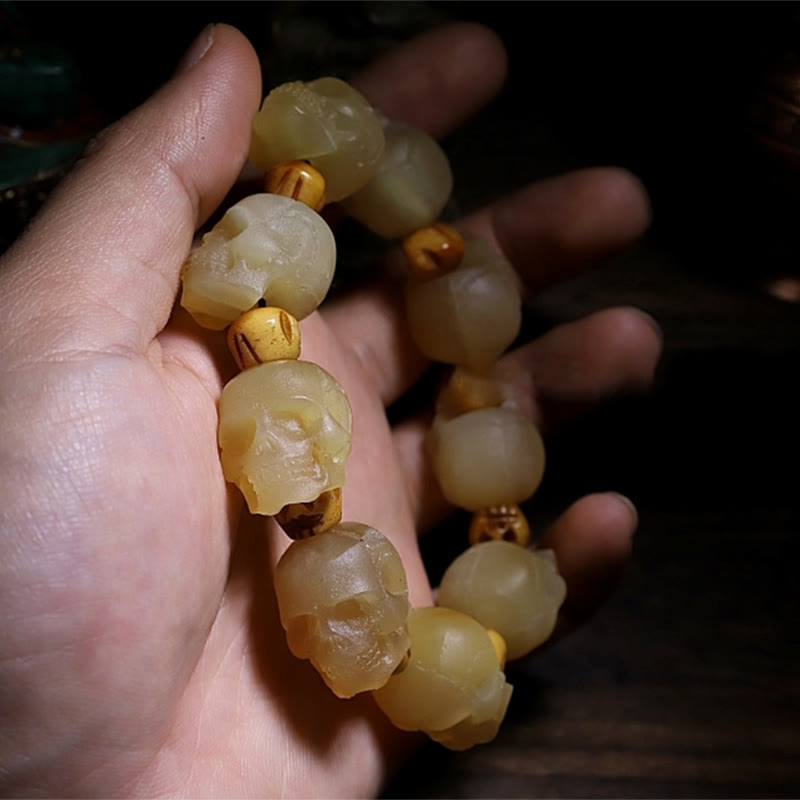 Stone of buddha Handmade Tibetan Sheep Horn Skull The Lord of the Corpse Forest Yak Bone Engraved Luck Bracelet