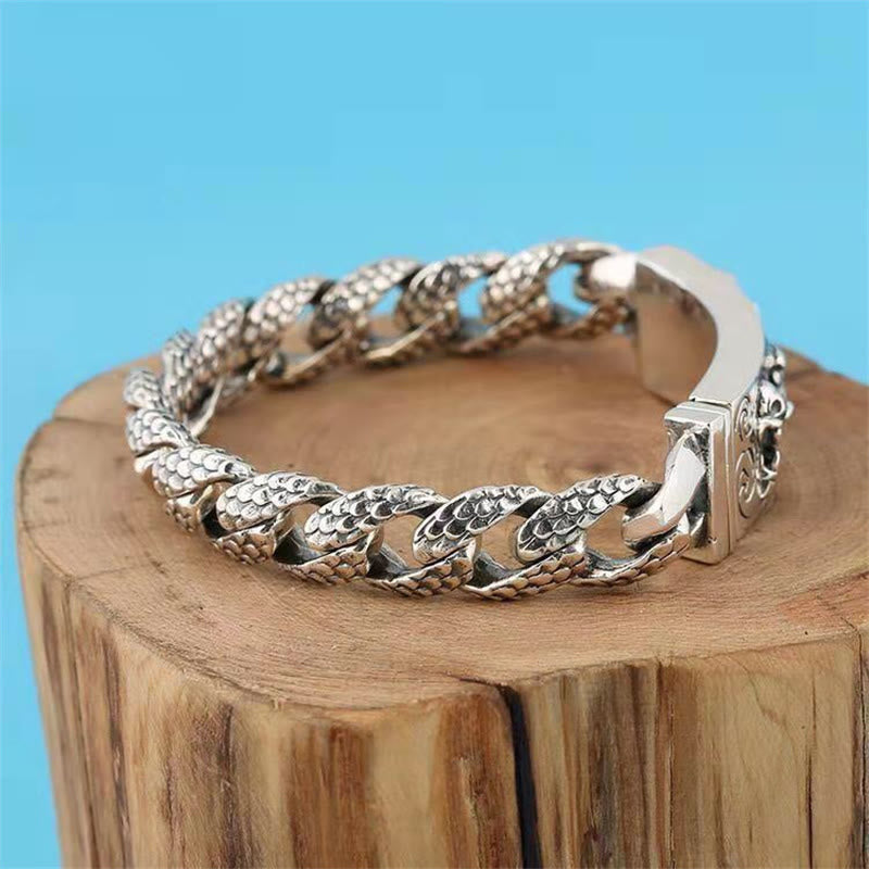 Stone of buddha Retro Dragon Scale Pattern Engraved Protection Bracelet