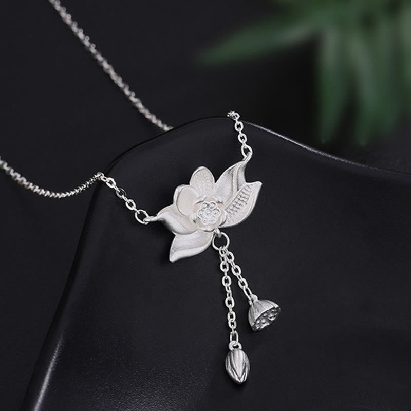 Stone of buddha 999 Sterling Silver Lotus Flower Pod Carved Enlightenment Necklace Pendant