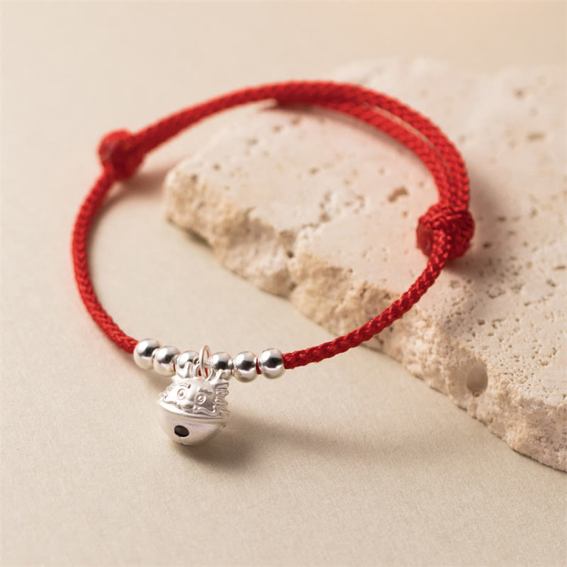 Stone of buddha Year of the Dragon 925 Sterling Silver Handmade Dragon Carved Success Braided Red Bracelet