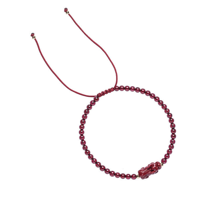 Stone of buddha Garnet Cinnabar PiXiu Blessing Calm String Bracelet