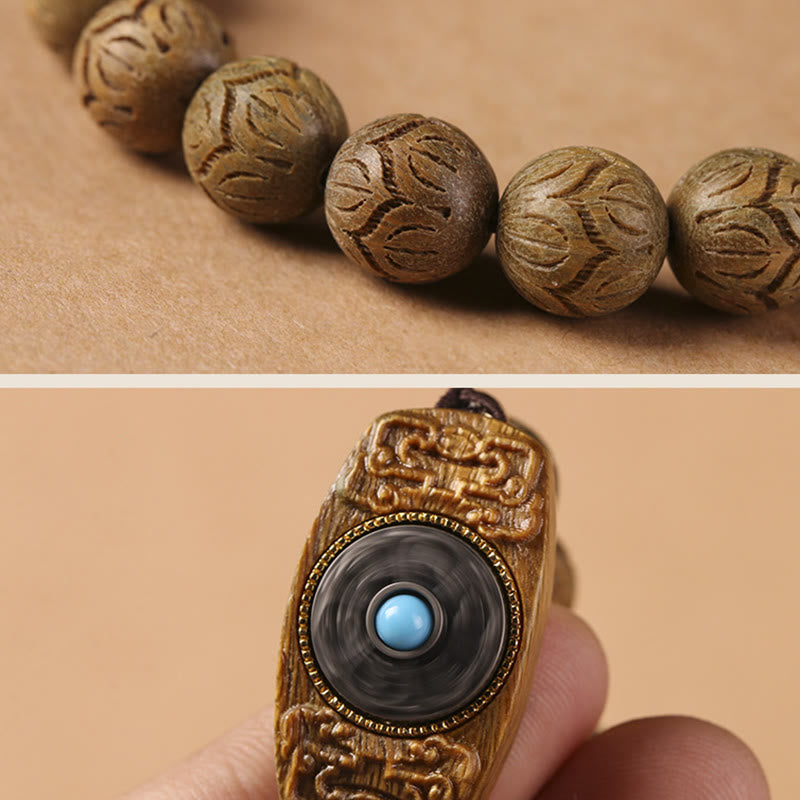 Stone of buddha Green Sandalwood Ebony Wood Sandalwood Om Mani Padme Hum Soothing Bracelet