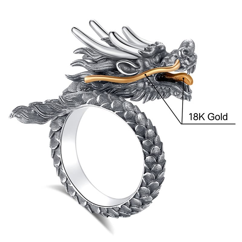 Stone of buddha 925 Sterling Silver Vintage Dragon Design Protection Strength Adjustable Ring