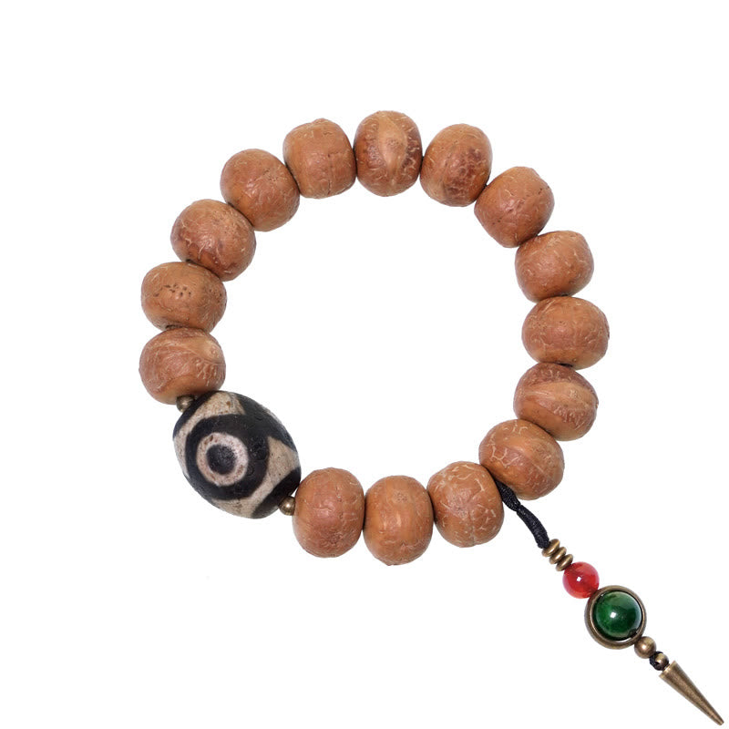 Stone of buddha Tibet Bodhi Seed Dzi Bead Peace Charm Wrist Mala Bracelet
