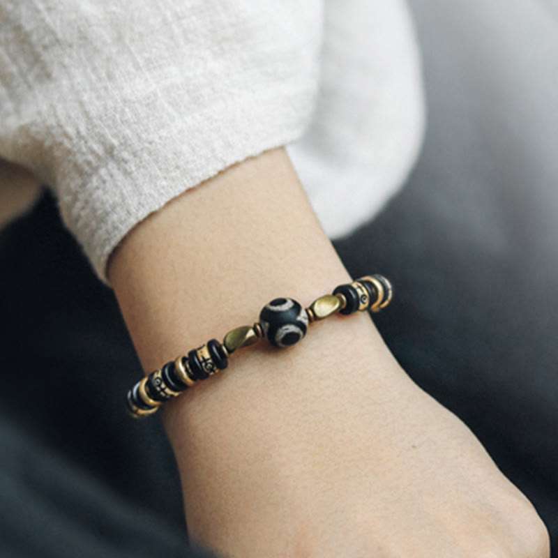 Stone of buddha Tibetan Yak Bone Ebony Wood Strength Bracelet