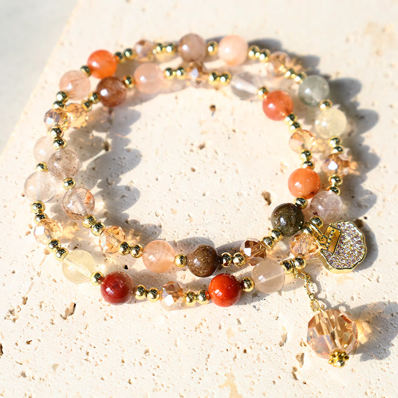 Stone of buddha Colorful Rutilated Quartz Double Wrap Spiritual Growth Bead Bracelet